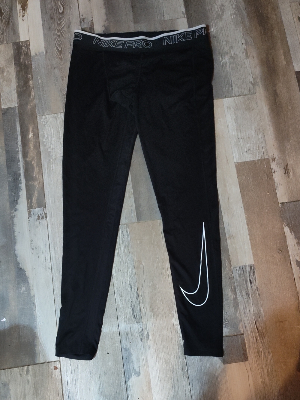 5/$25 SALE Nike Size XL Black Leggings with White Swoosh and Branded Waistband